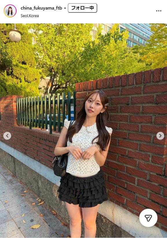 福山千奈アナのインスタグラムから
