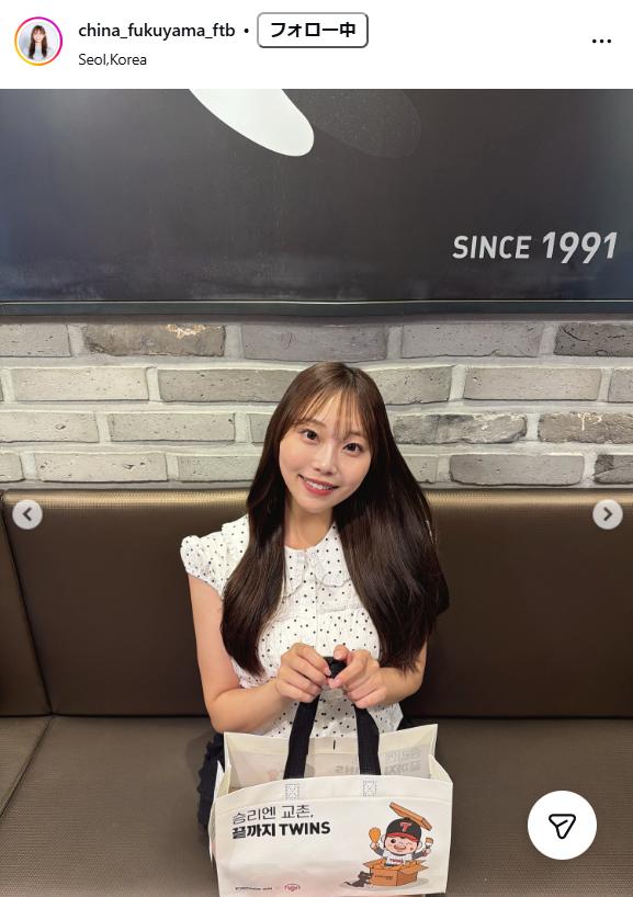 福山千奈アナのインスタグラムから
