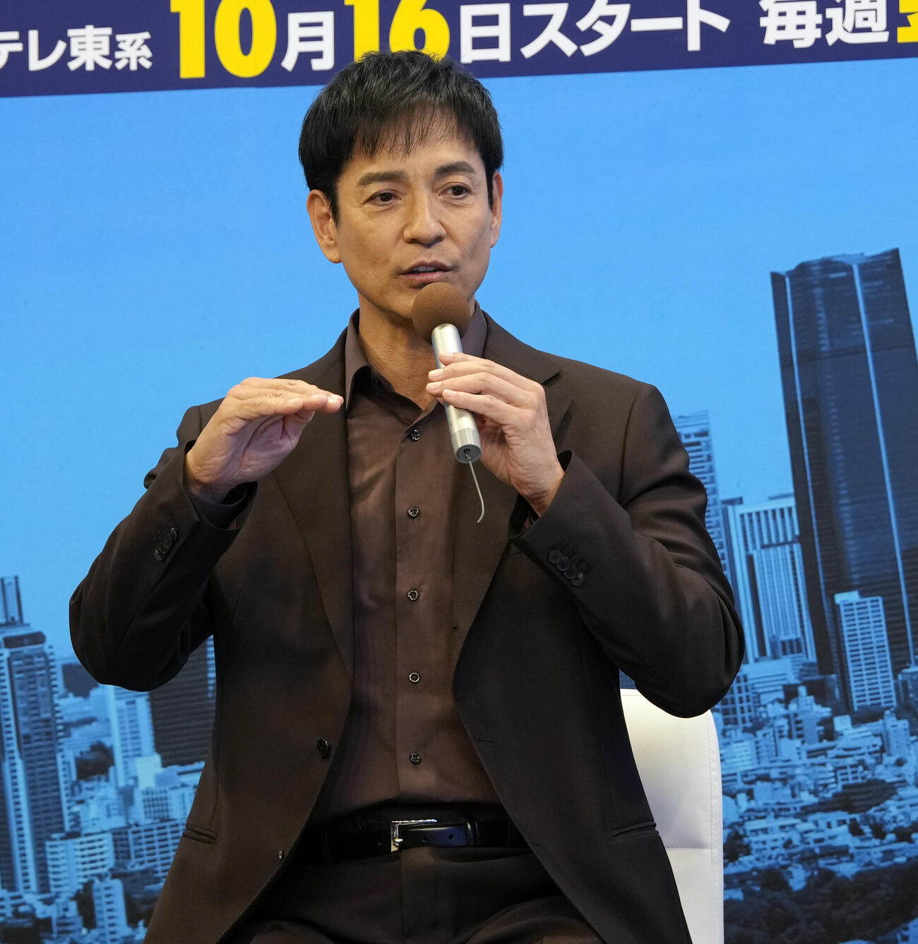 ドラマ「ボーダーズ警視庁特殊事件対策班」記者会見に登壇しトークする沢村一樹（撮影・小島史椰）
