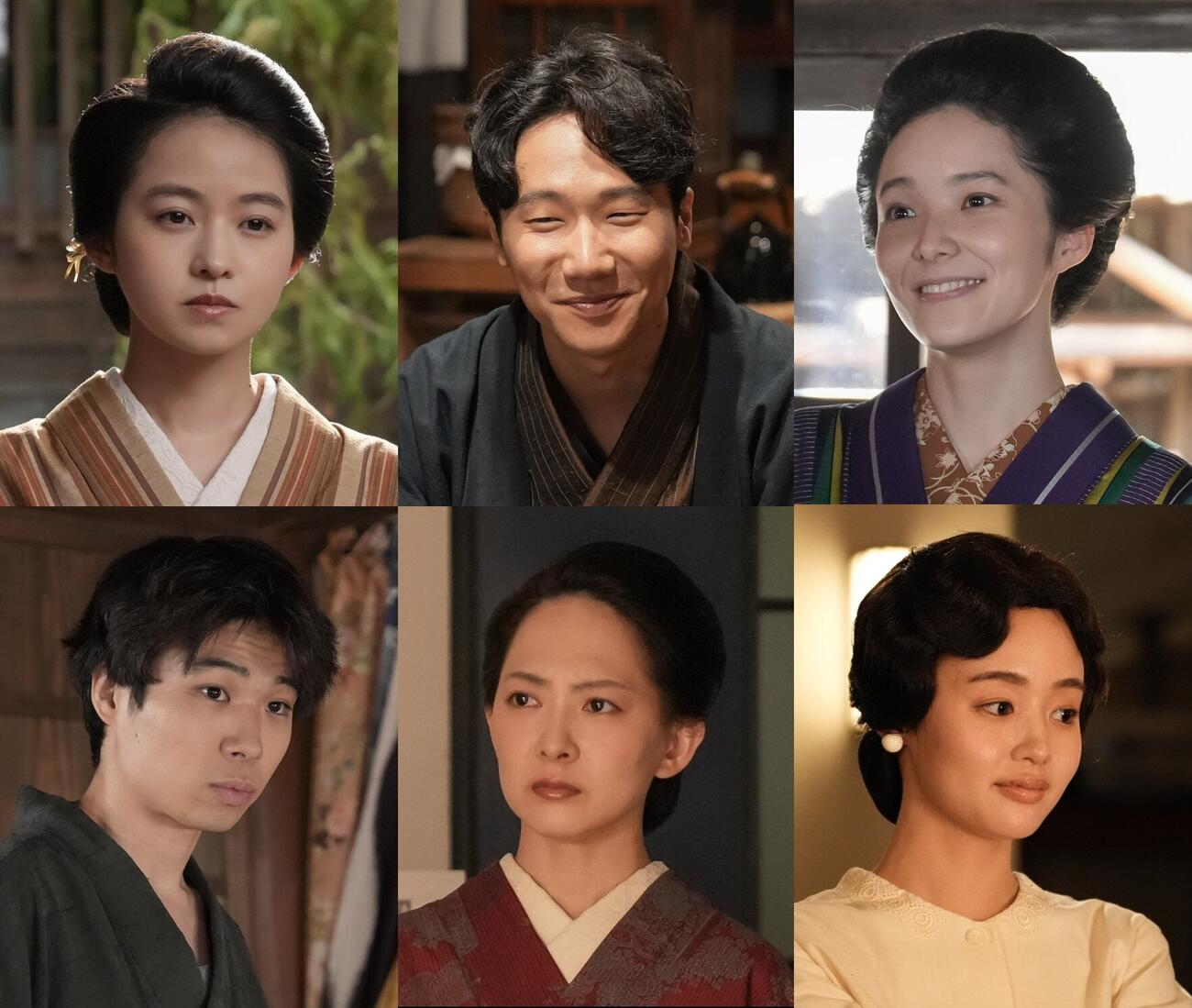NHK連続テレビ小説「ブラッサム」の出演が決まった、上段左から、伊藤万理華、前原滉、sara、下段左から、岩男海史、谷村美月、藤原さくら