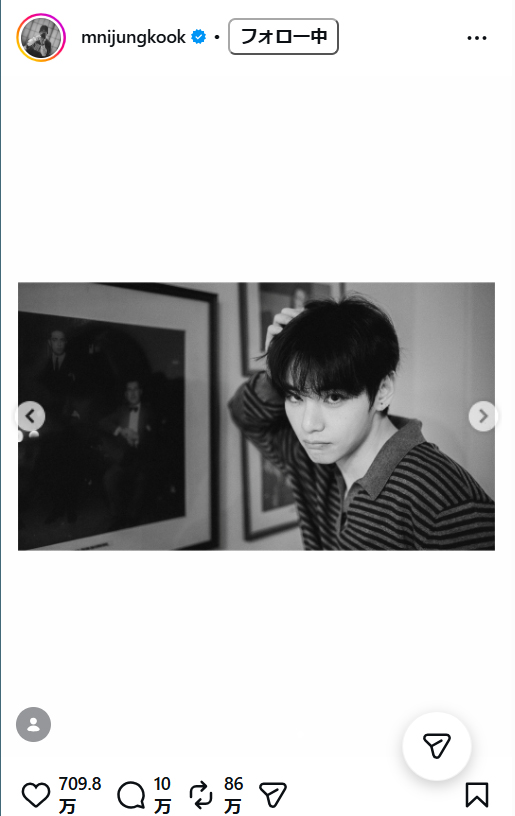 BTSのJung　Kookのインスタグラムから