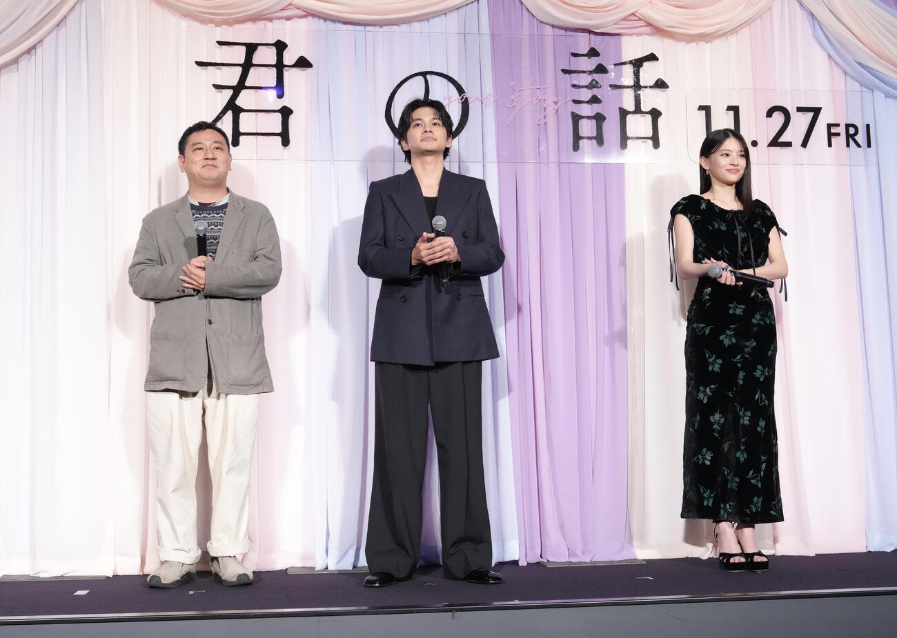 イベントに登場した、左から中川龍太郎監督、北村匠海、出口夏希（撮影・足立雅史）