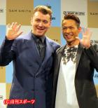 今市隆二(右)のラジオ番組公開収録に出演したサム・スミス(撮影・近藤由美子)
