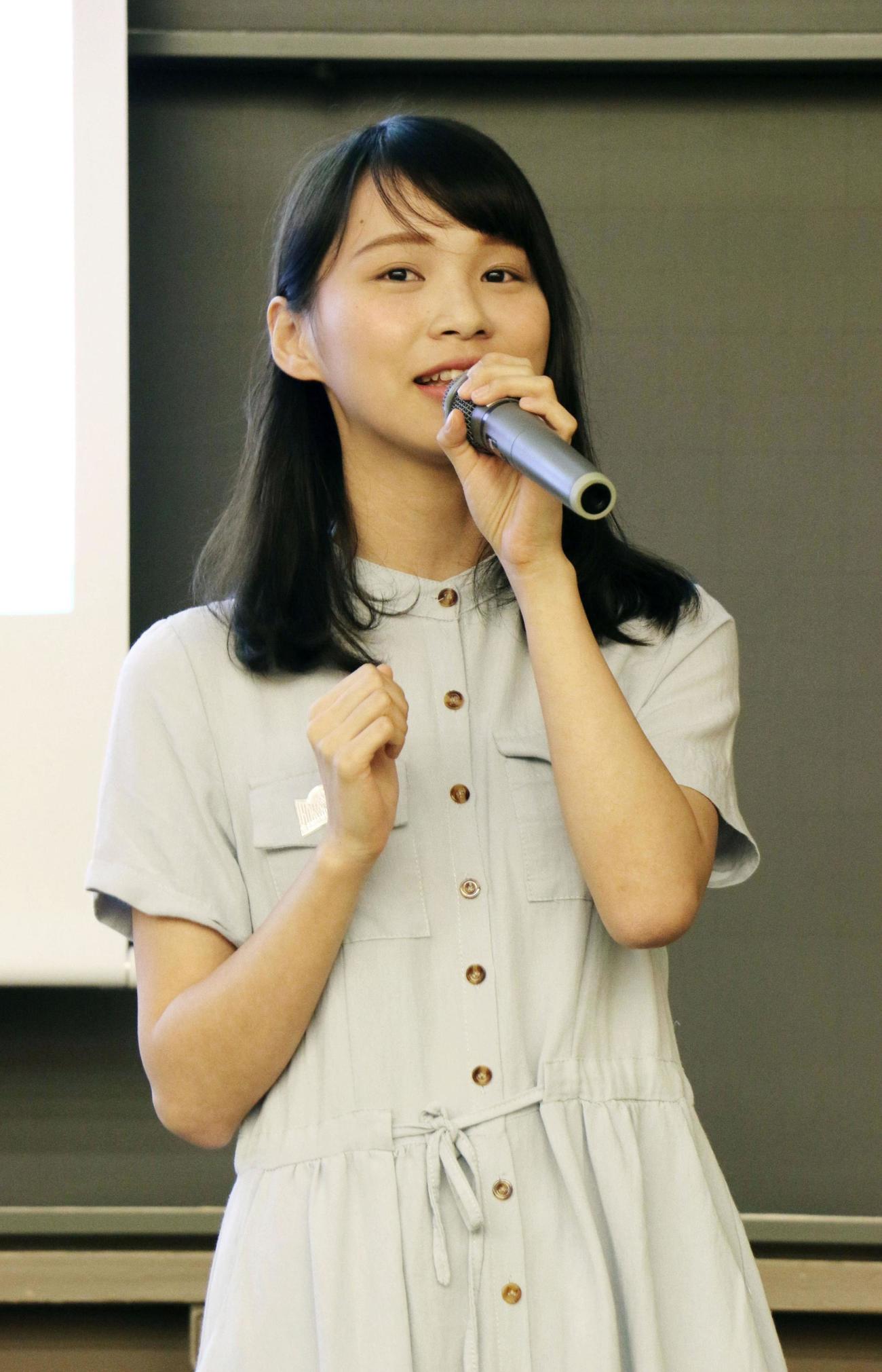 香港の民主活動家、周庭氏＝2019年6月、東京都千代田区（共同）