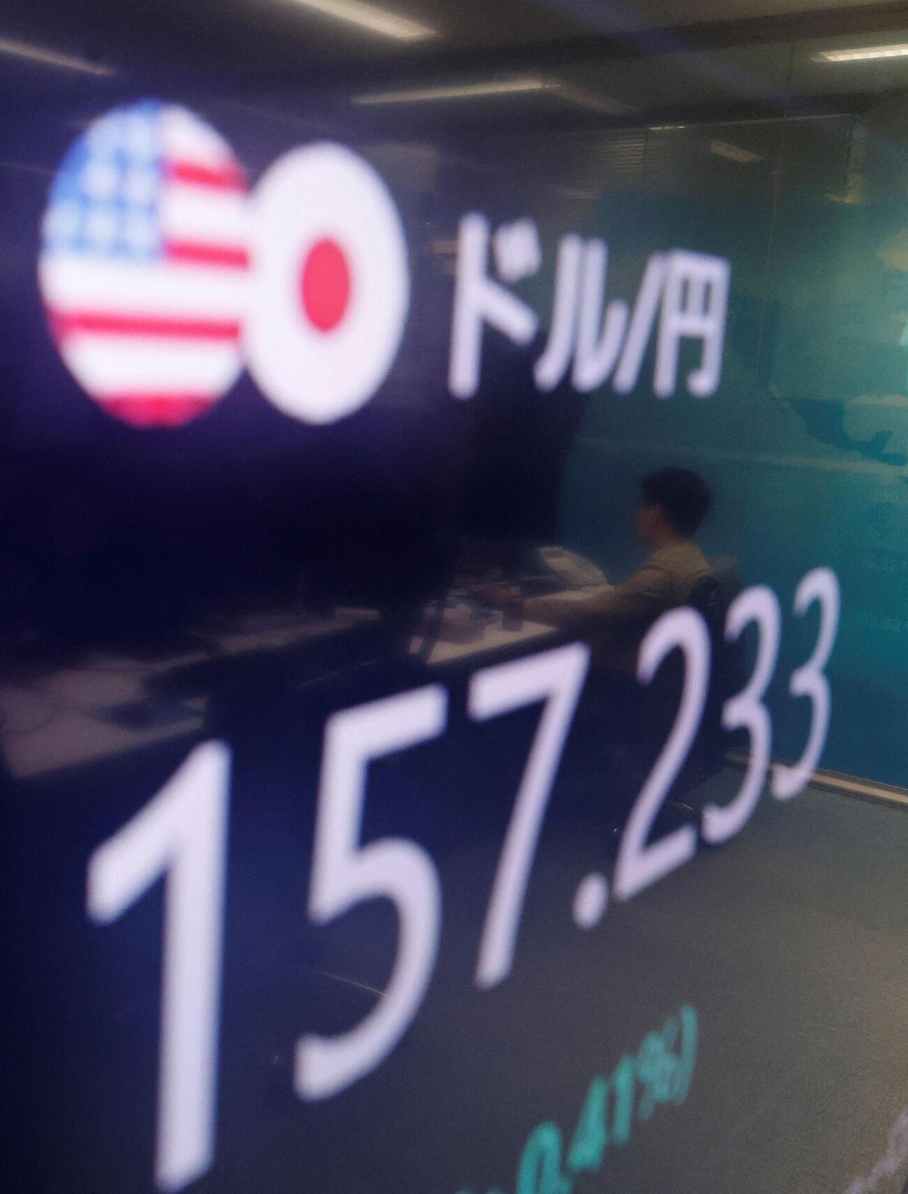 1ドル157円台を示すボード（ロイター）