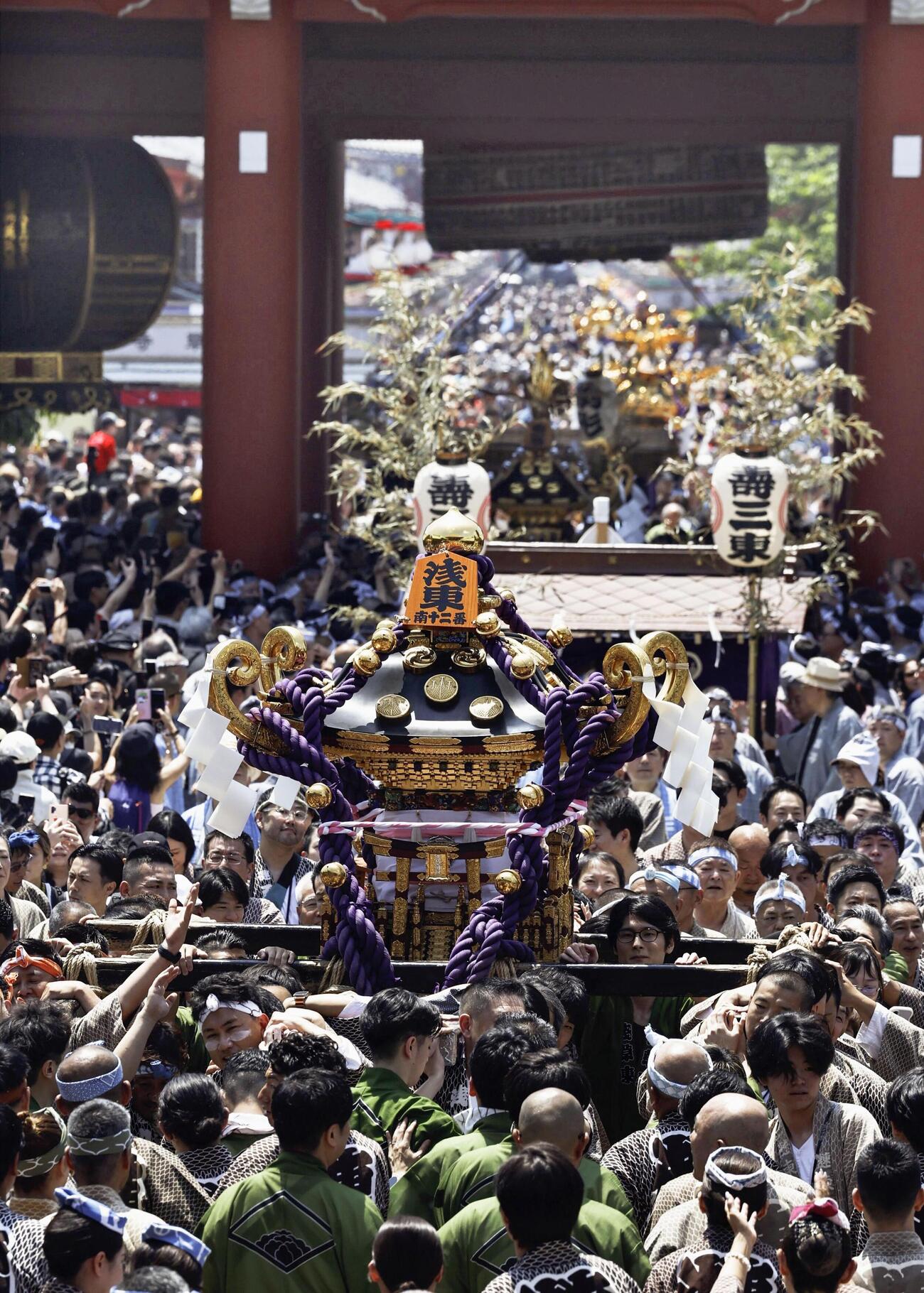 大勢の人たちでにぎわう浅草神社の三社祭（共同）