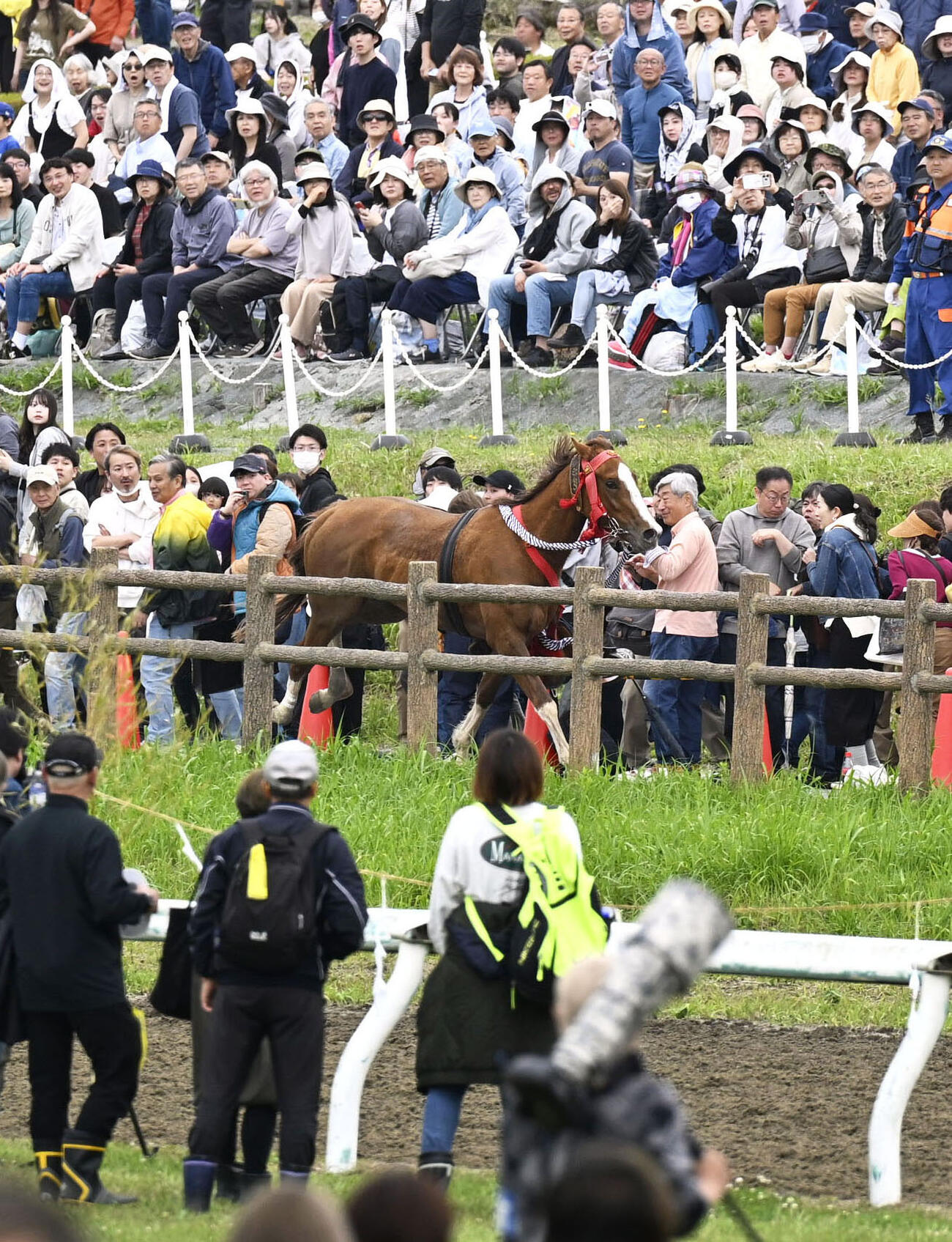 相馬野馬追の「甲冑競馬」でコースの外に飛び出した馬（共同）