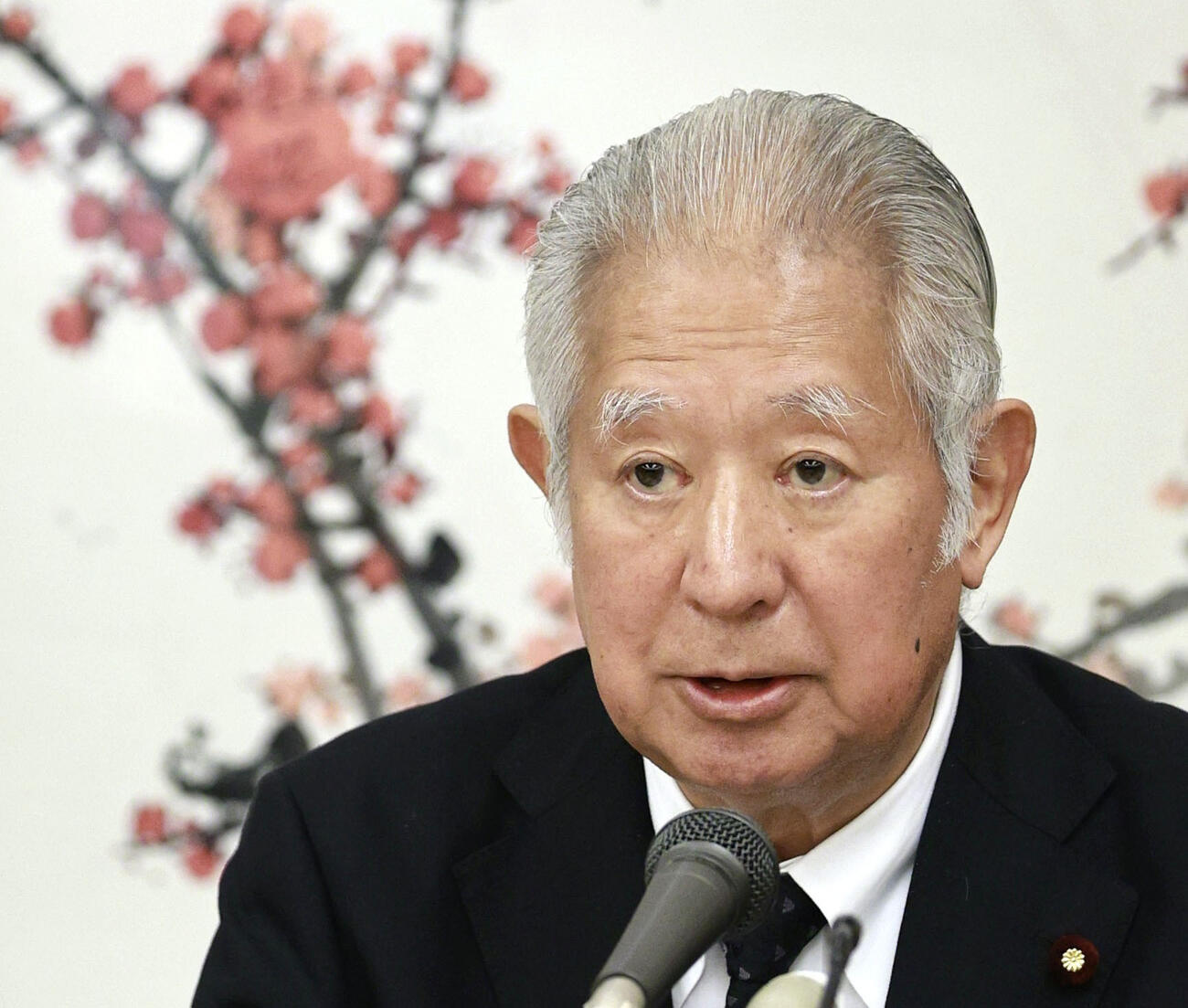 皇族数確保策に関する全体会議終了後、記者会見する森衆院議長＝8日午後、衆院議長公邸（共同）
