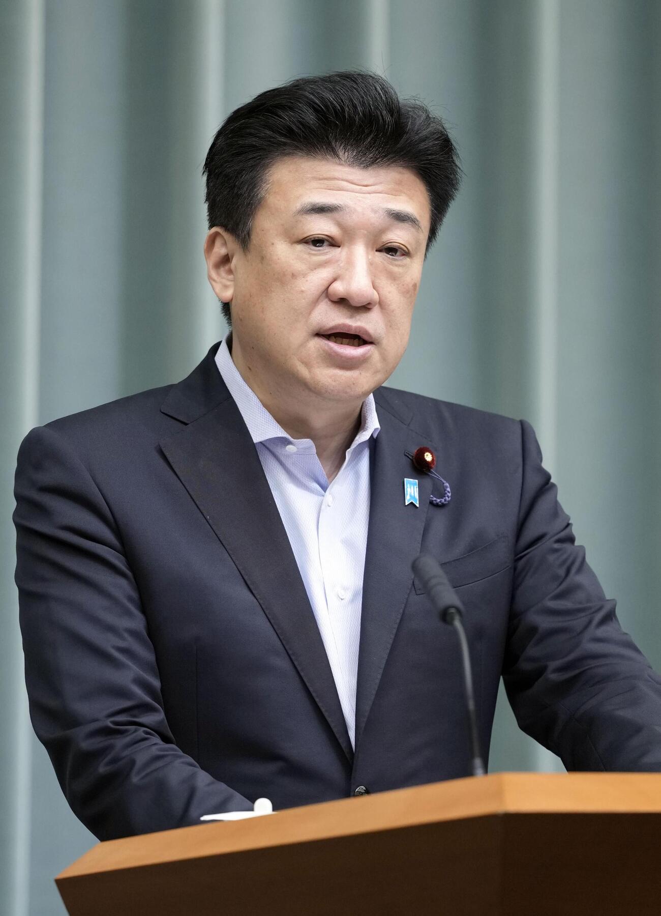 記者会見する木原官房長官＝3日午前、首相官邸（共同）
