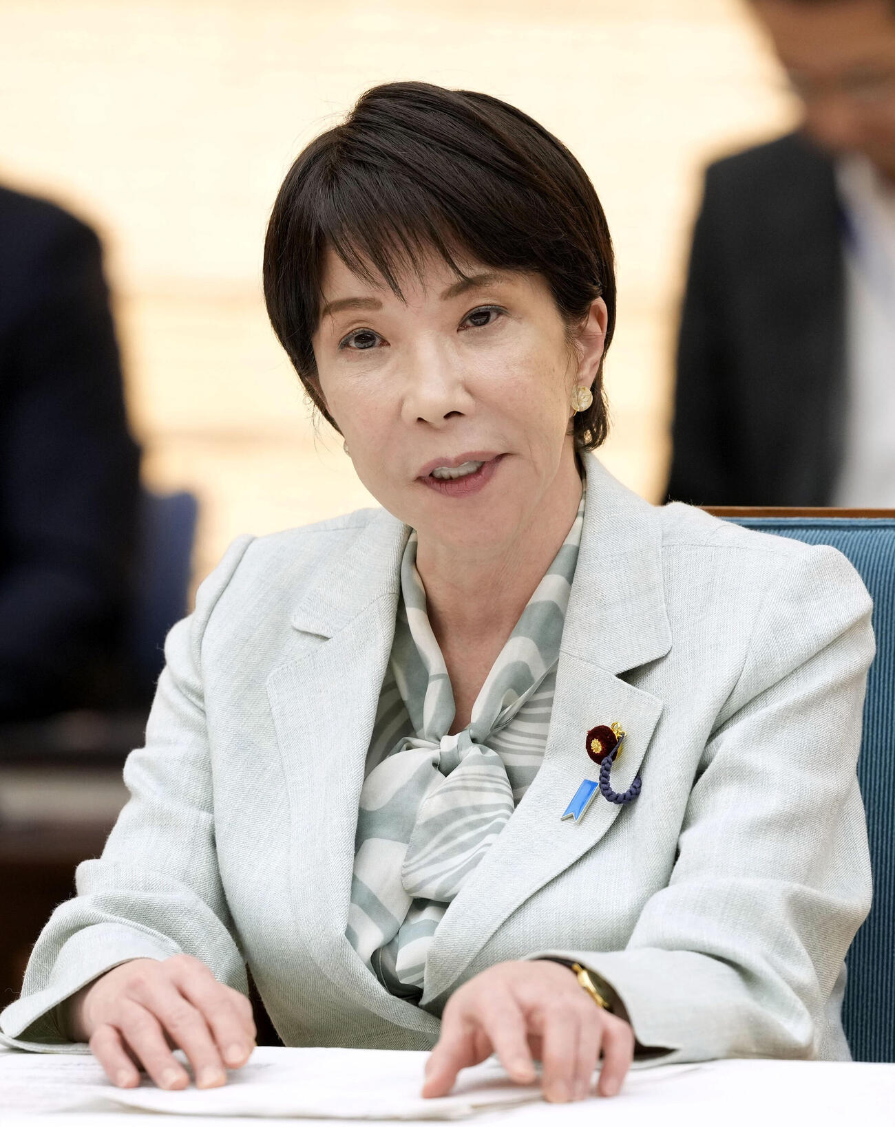 インテリジェンス機能の強化に向けた有識者会議の初会合で発言する高市首相＝28日午後、首相官邸（共同）