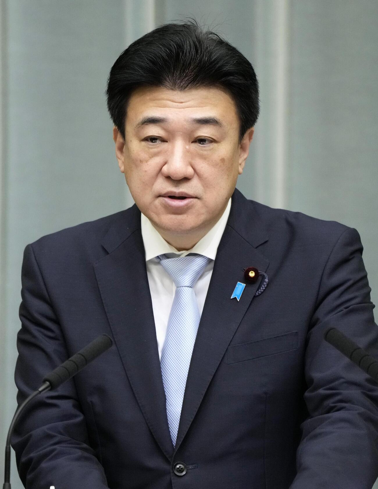 記者会見する木原官房長官＝6日午前、首相官邸（共同）