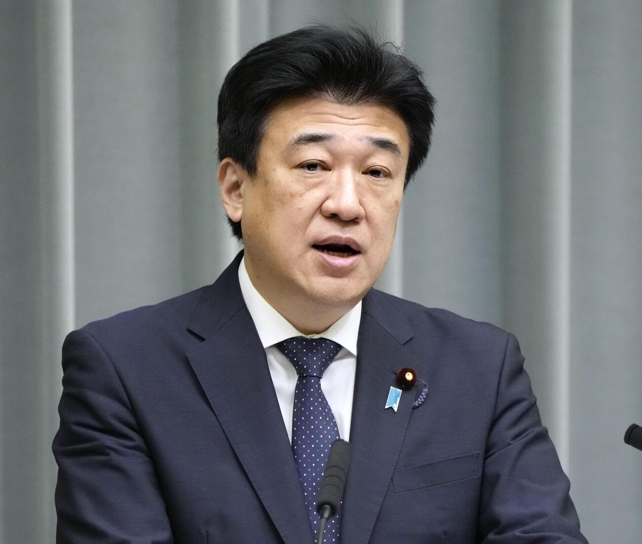 記者会見する木原官房長官＝16日午後、首相官邸（共同）