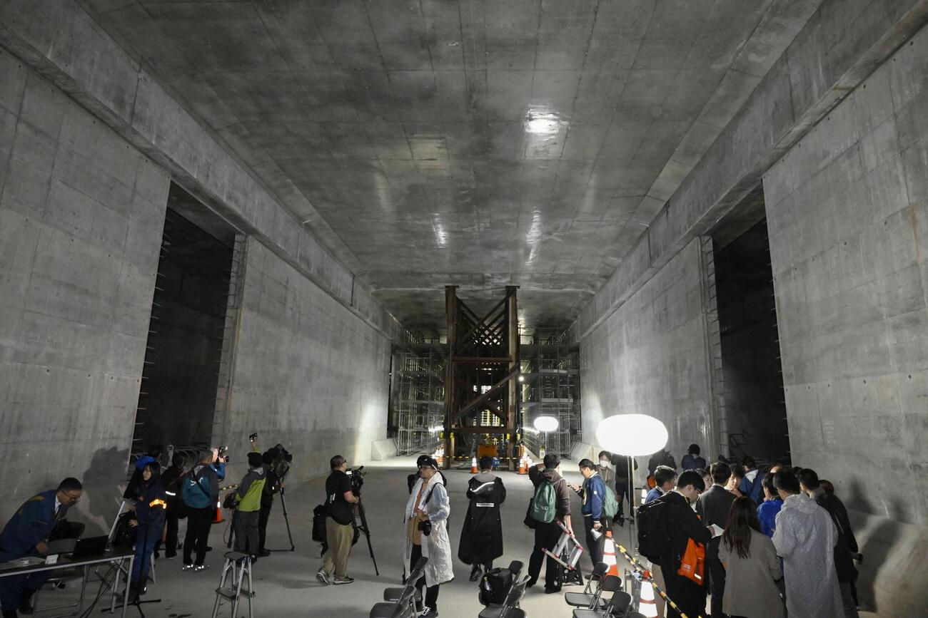 建設が進むリニア中央新幹線・神奈川県駅（仮称）の工事現場＝24日午前、相模原市（共同）