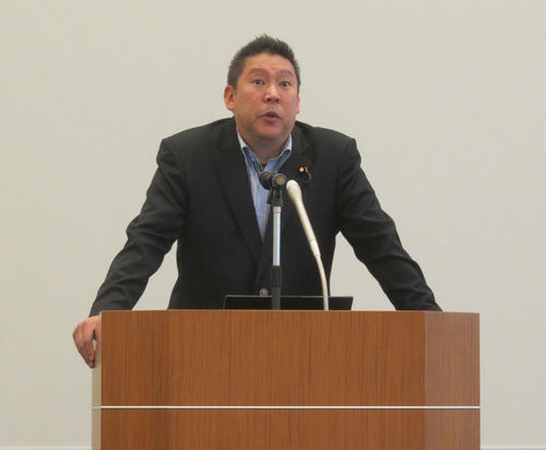 立花孝志党首は国民民主党の玉木雄一郎代表に再度、共闘して「連立与党入り」のラブコールを送った（2019年9月20日、参院議員会館）