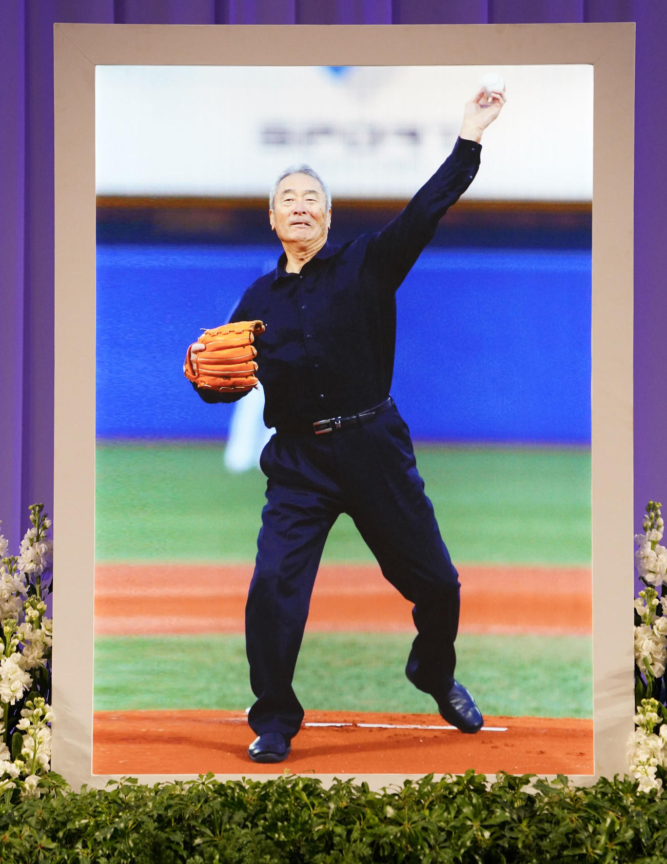 金田正一氏の遺影（撮影・加藤諒）