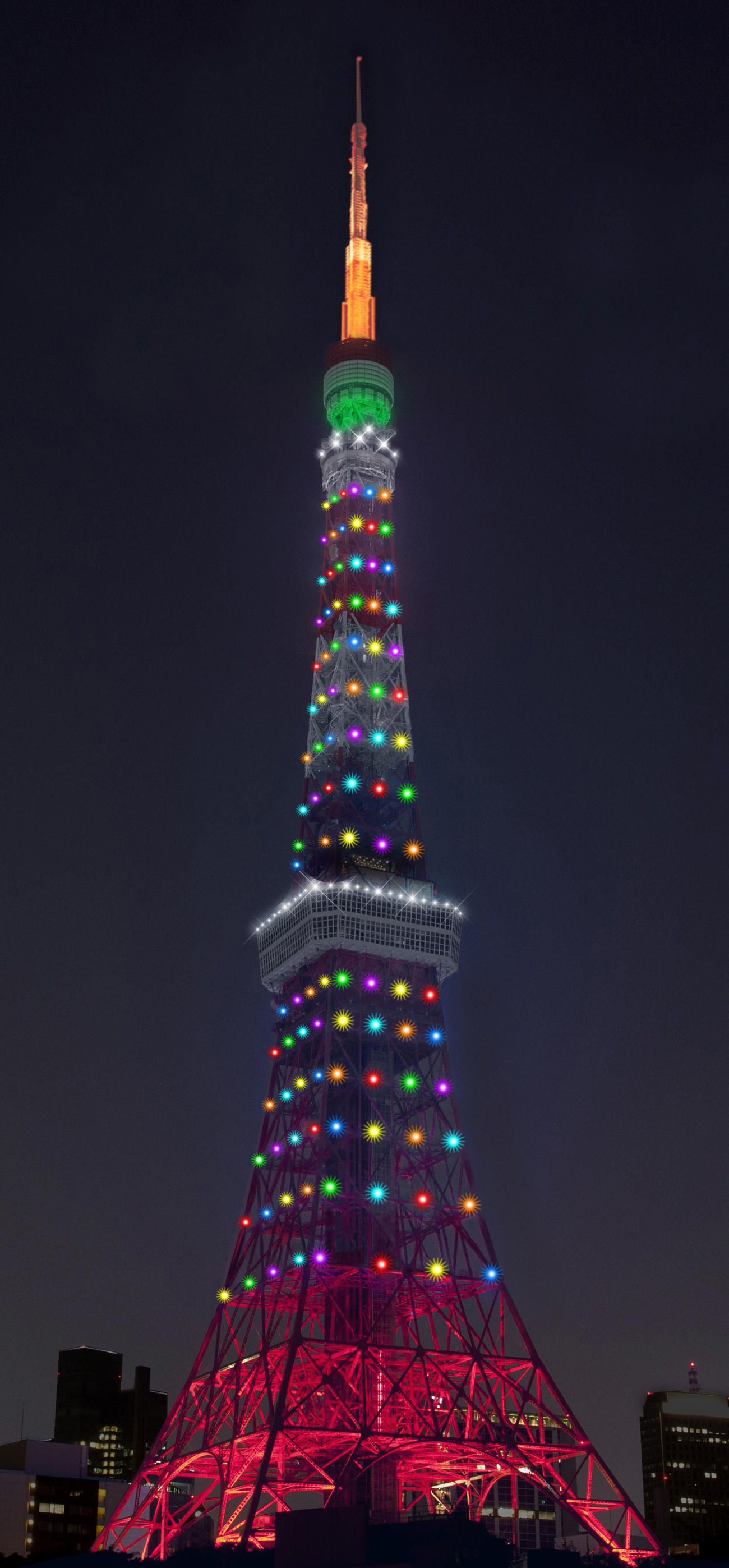 28日に行われた、東京タワー「希望の光」限定ライトアップ（同社提供）