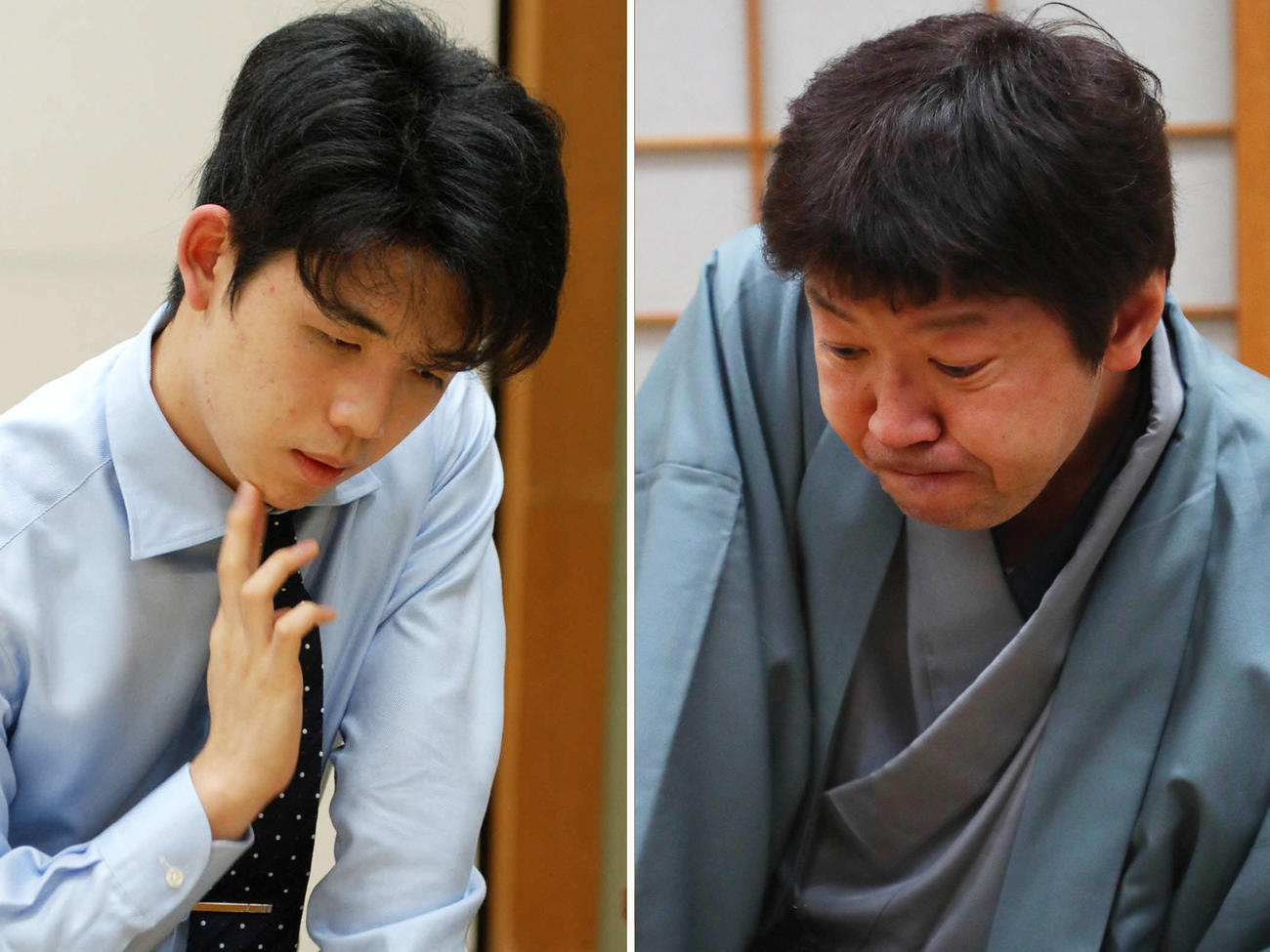 藤井聡太七段（左）と杉本昌隆八段