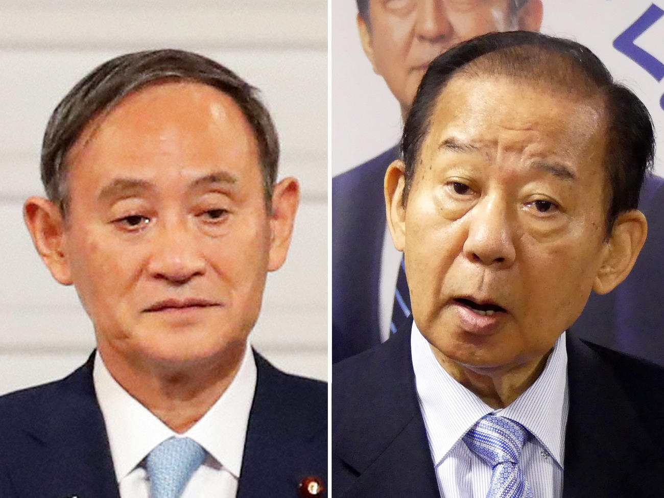 菅官房長官（左）と二階幹事長