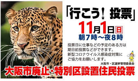 大阪市選挙管理委員会のポスターは「大阪市廃止・特別区設置住民投票」とはっきりうたっている（提供写真）