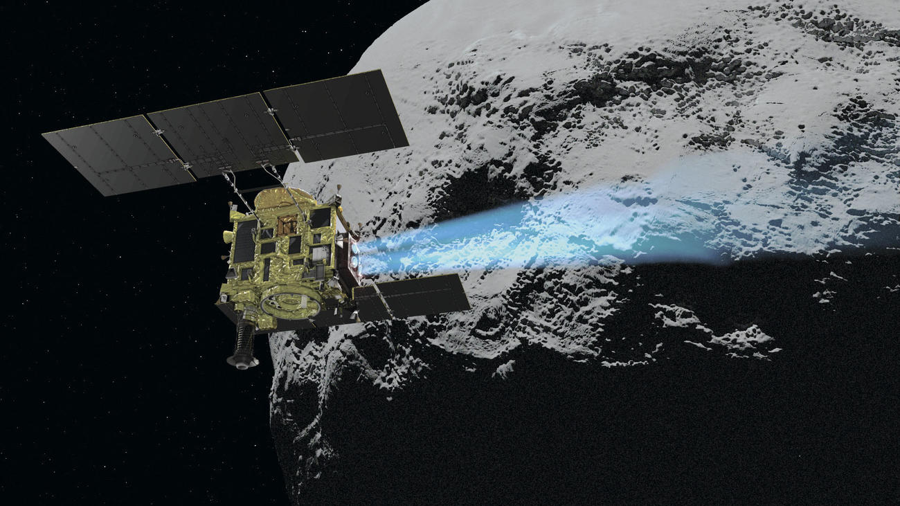 小惑星りゅうぐうを離れ、地球へ向かう探査機はやぶさ2のイメージ図（JAXA提供）（共同）