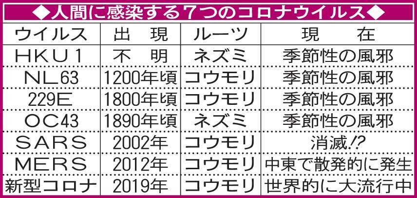 人間に感染する7つのコロナウイルス