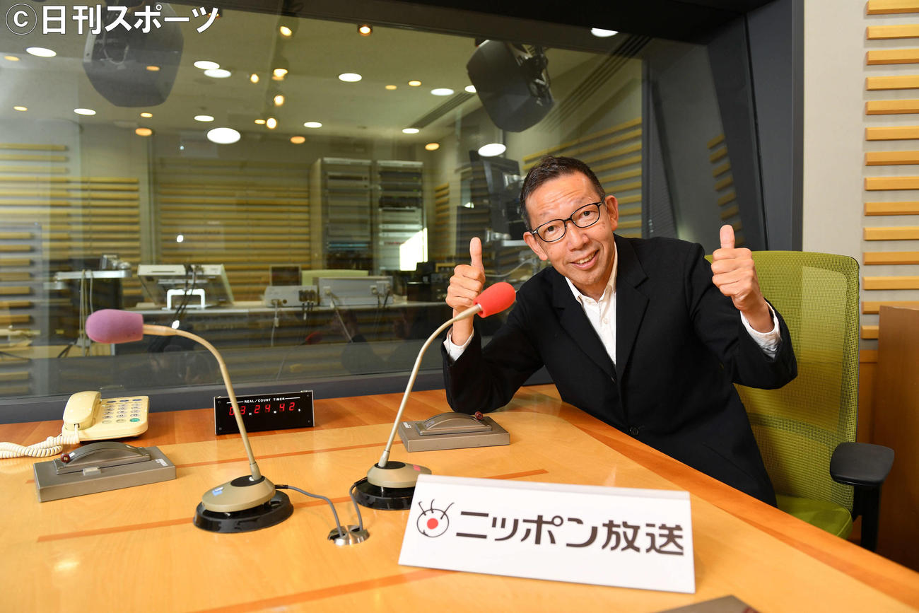 ラジオの野球中継について熱く語った松本秀夫アナウンサー（撮影・滝沢徹郎）