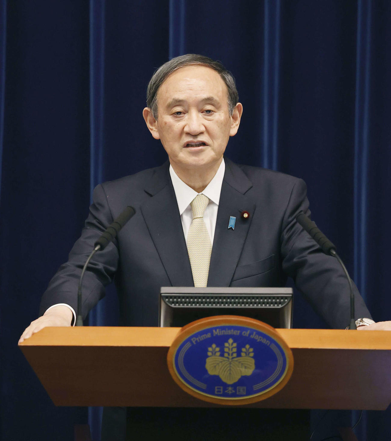 記者会見する菅首相（４月23日撮影）（共同）