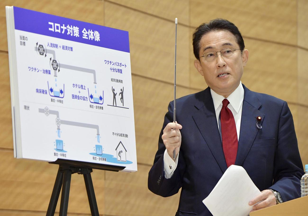 自民党総裁選で訴える新型コロナウイルス対策を発表する岸田前政調会長（共同）