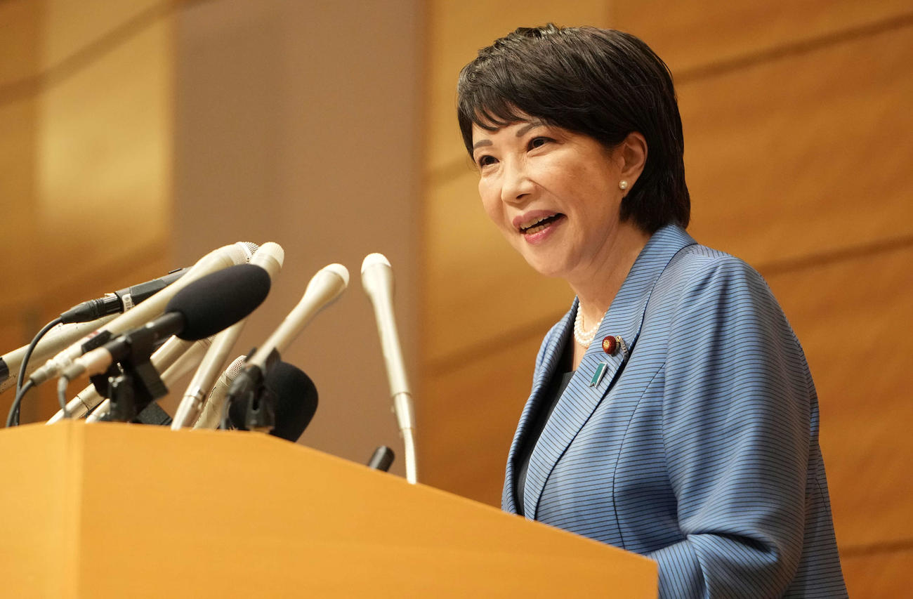 自民党総裁選への出馬を表明する高市早苗前総務相（撮影・鈴木みどり）