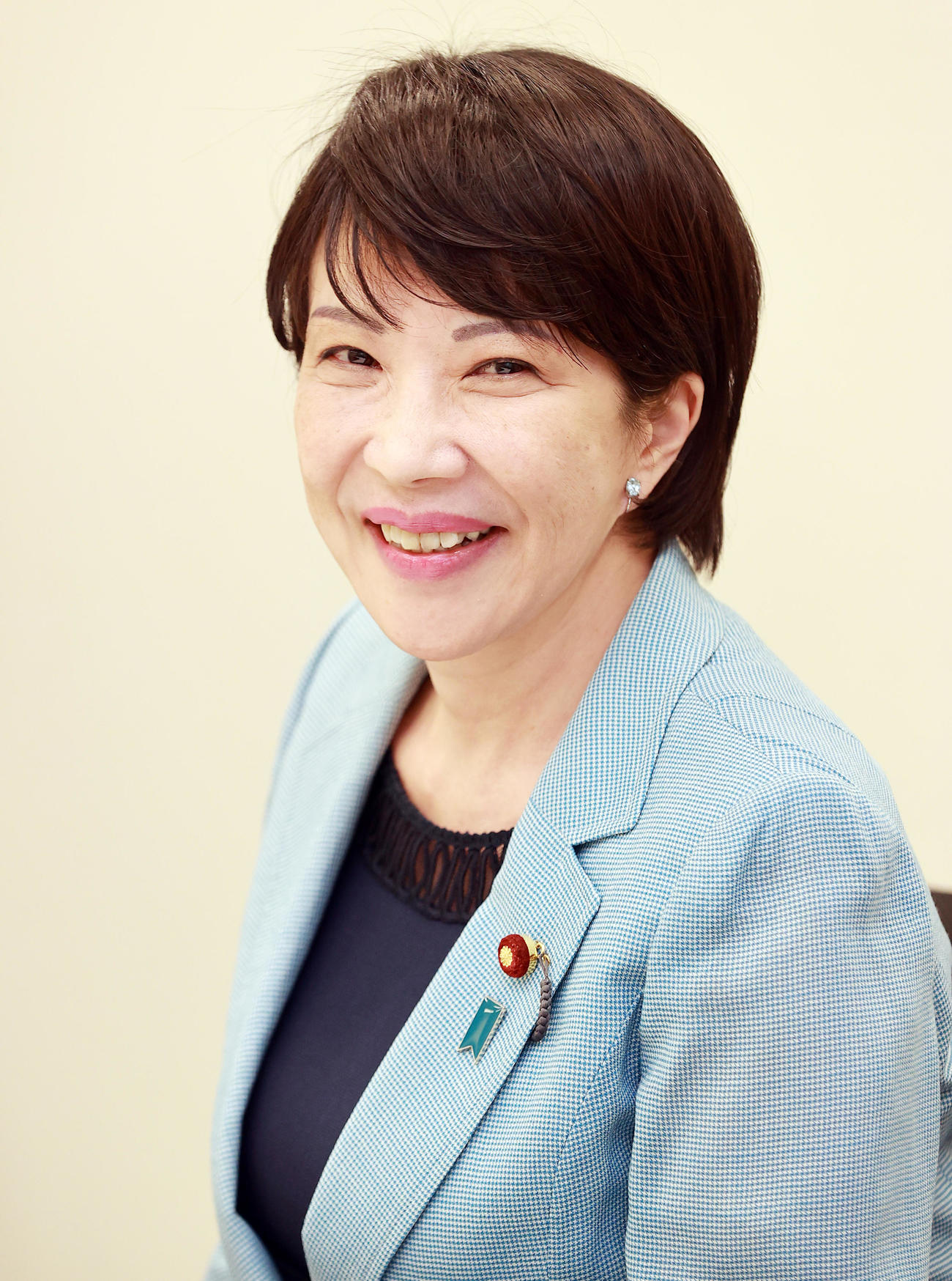 自民党総裁選を前に、笑顔でインタビューに答える高市早苗前総務相（撮影・浅見桂子）