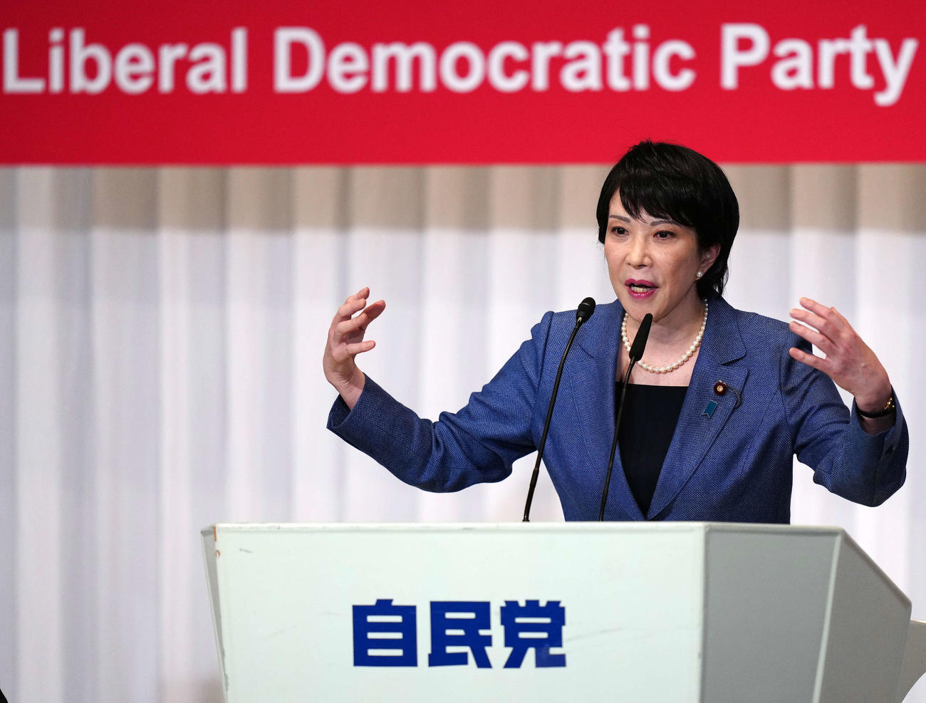 自民党総裁選に出馬し所見発表演説会に臨む高市早苗前総務相（撮影・江口和貴）
