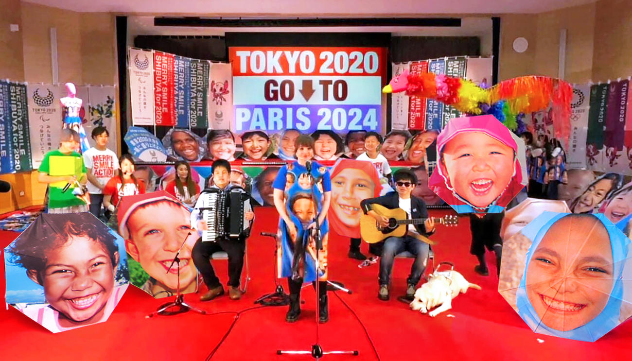 パリとライブでつないで行われた、東京パラリンピックの渋谷区文化プログラム「MERRY SMILE SHIBUYA」（水谷事務所提供）