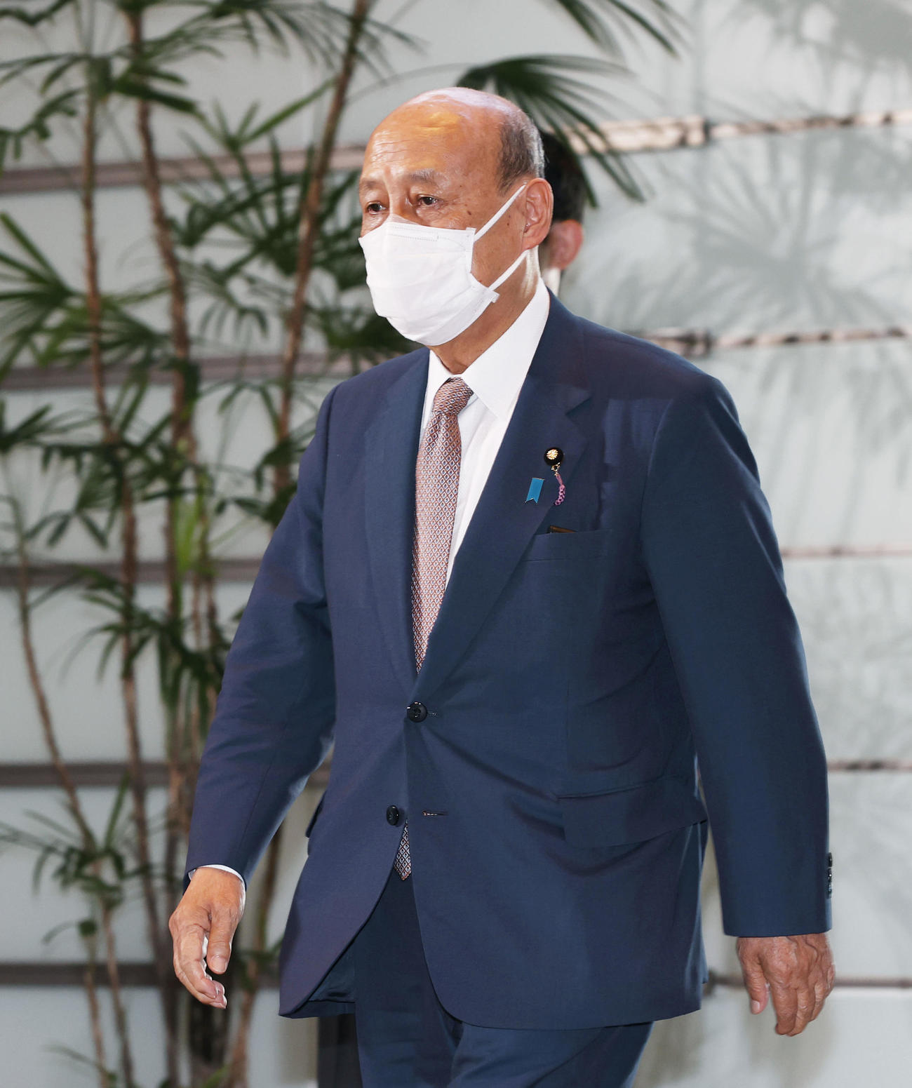 国家公安委員長に決まり、首相官邸に入る二之湯智氏（共同）
