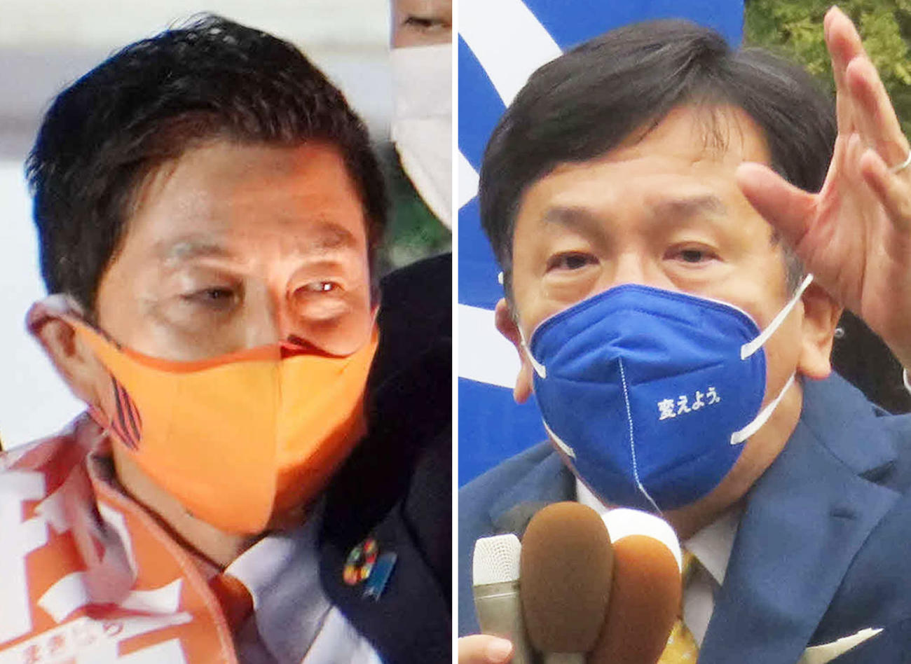 埼玉5区に出馬している自民党の牧原秀樹氏（左）立憲民主党の枝野幸男代表