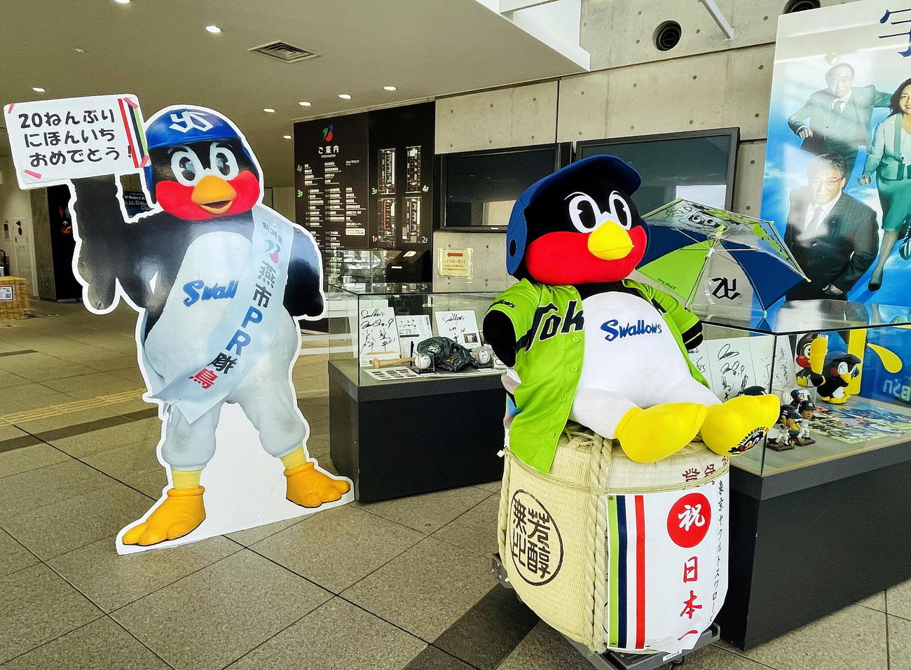 燕市役所内にヤクルトの日本一を祝して設置されたヤクルトコーナー（燕市提供）