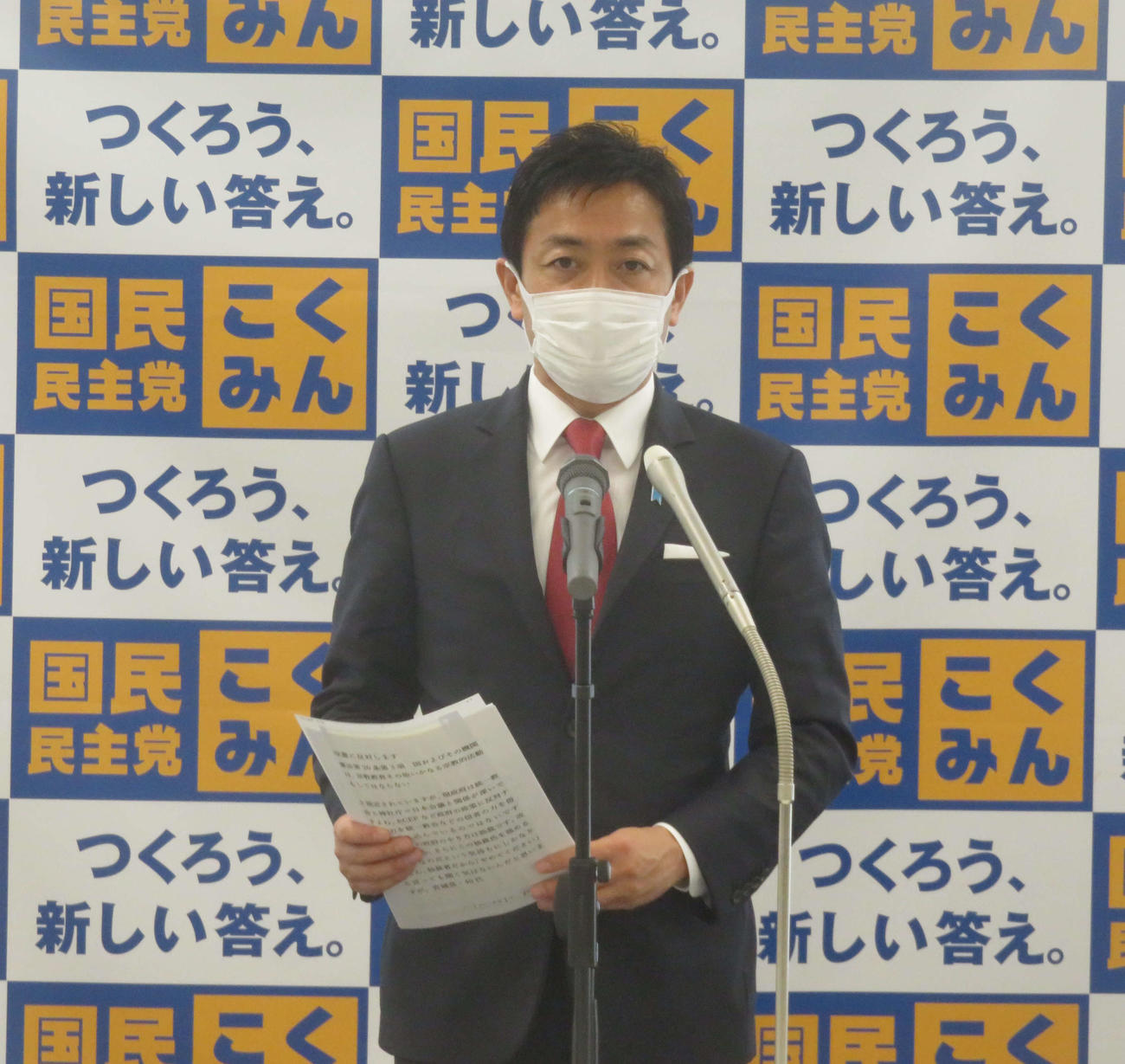 国民民主党の玉木雄一郎代表は国会内で都民ファーストの会と選挙協力や合流も視野に第1回の協議を行うことを表明した（撮影・大上悟）