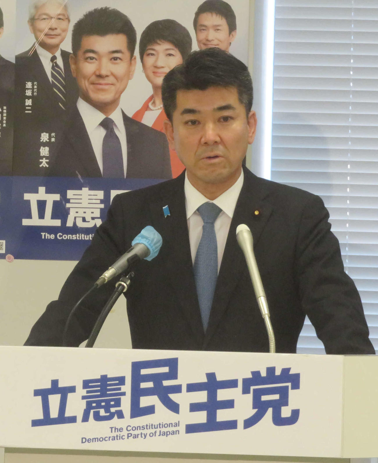 立憲民主党の泉健太代表は、連合の芳野友子会長と会談後に協議内容などを会見で明らかにした（撮影・大上悟）