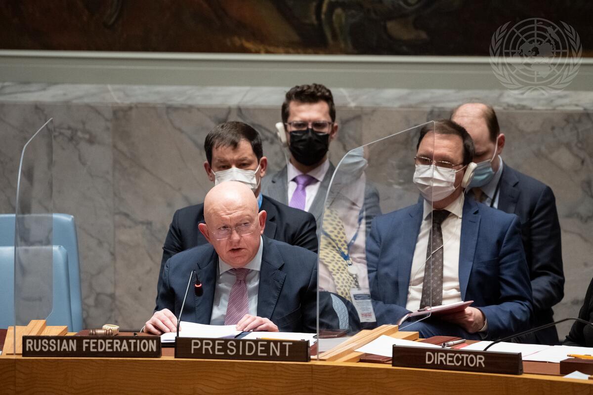 ロシアが拒否権を行使した2月25日の国連安保理で議長を務めていたのはロシアのネベンジャ国連大使だった（UN Photo／Evan schneider）