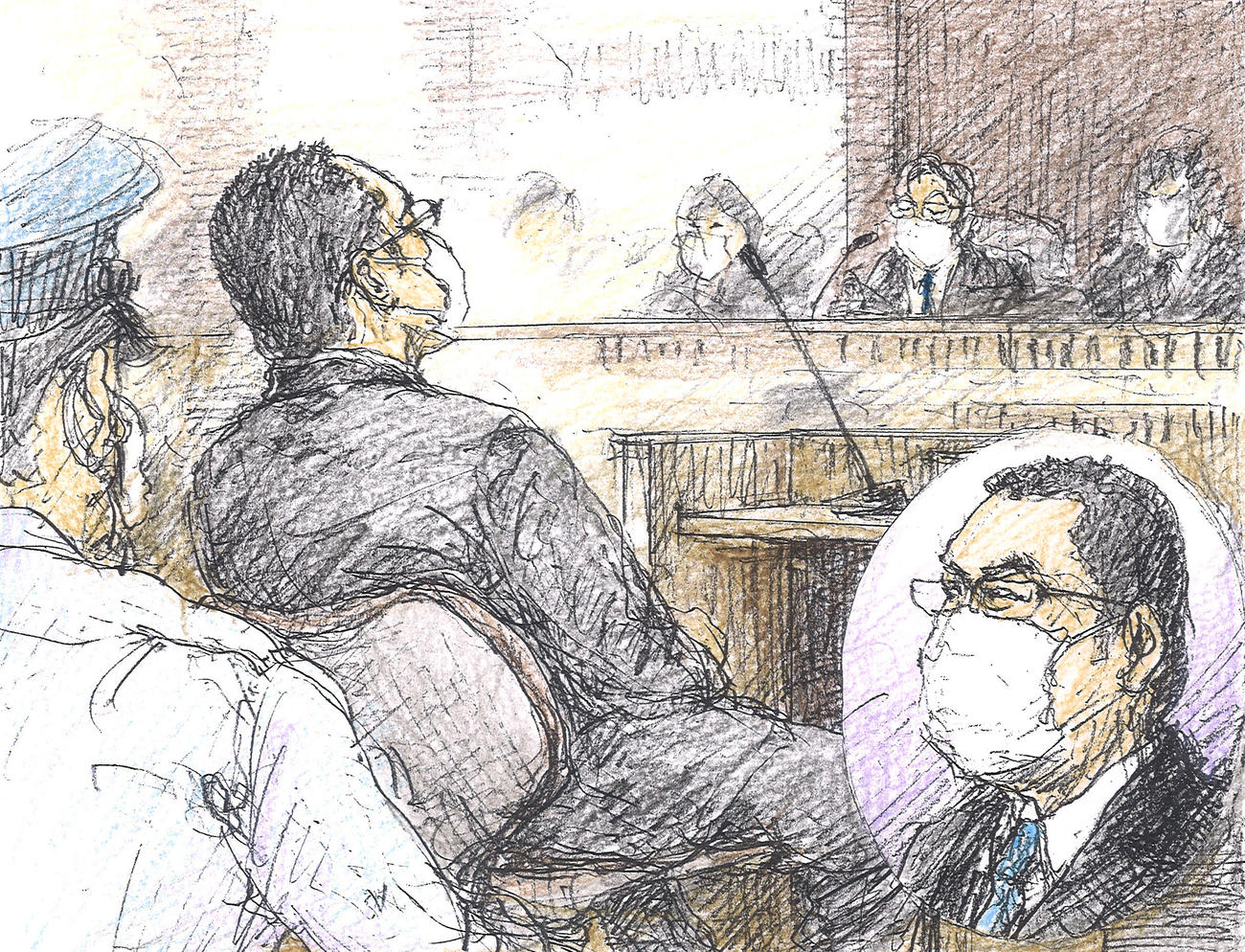 判決理由を聞く石橋和歩被告（イラストと構成・勝山展年）（共同）