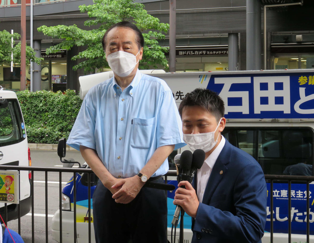 日本維新の会のお膝元、大阪へ入った立民の菅直人最高顧問（撮影・村上久美子）