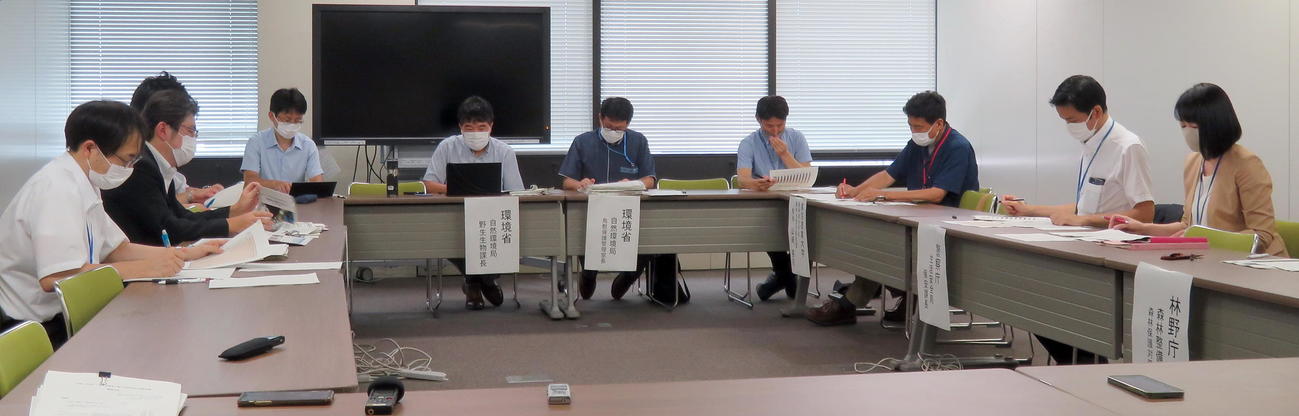 環境省で開催されたクマ被害対策等に関する関係省庁連絡会議（撮影・鎌田直秀）