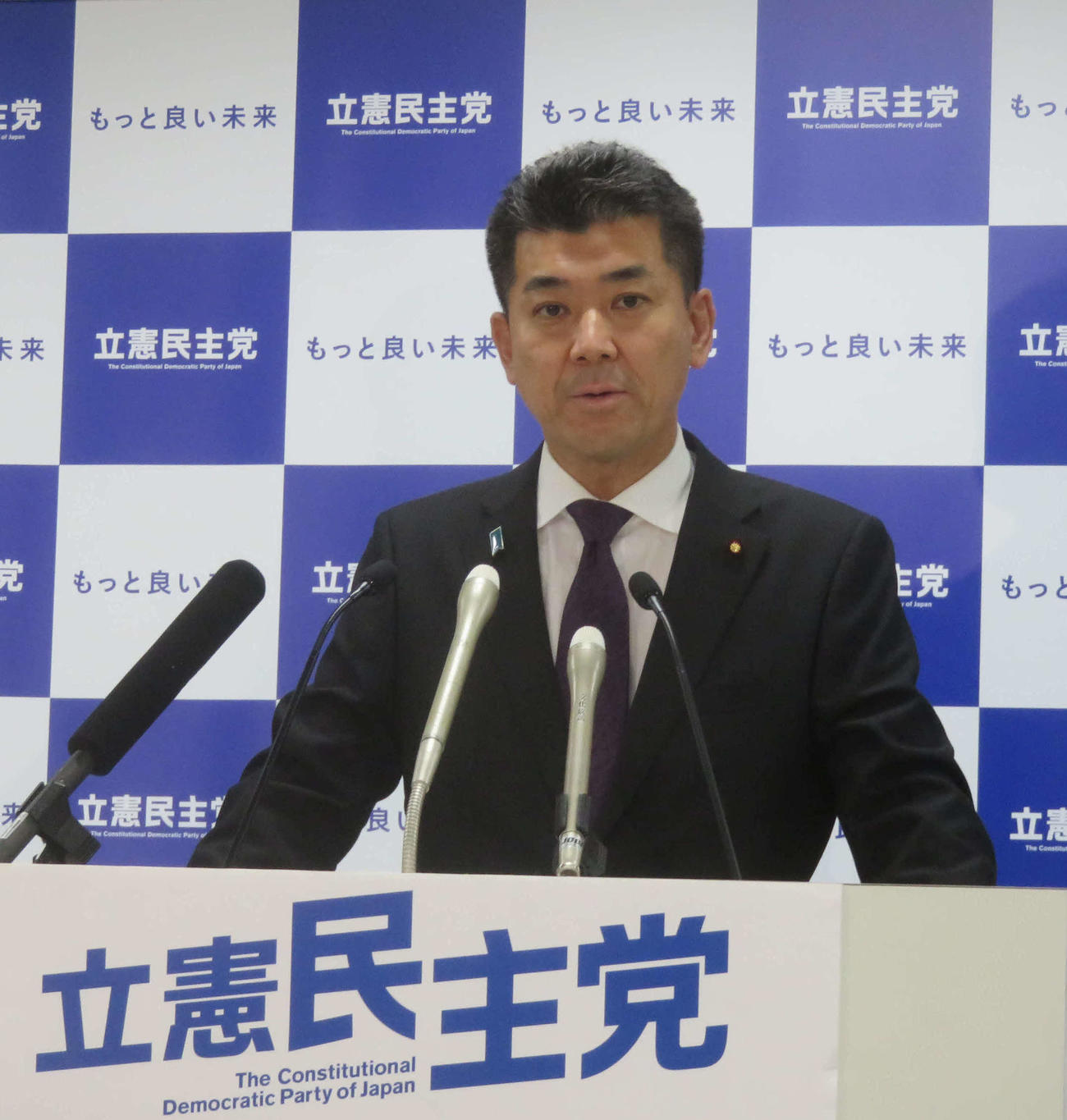 立憲民主党の泉健太代表は会見で安倍晋三元首相の国葬に出席しないことを表明した（撮影・大上悟）