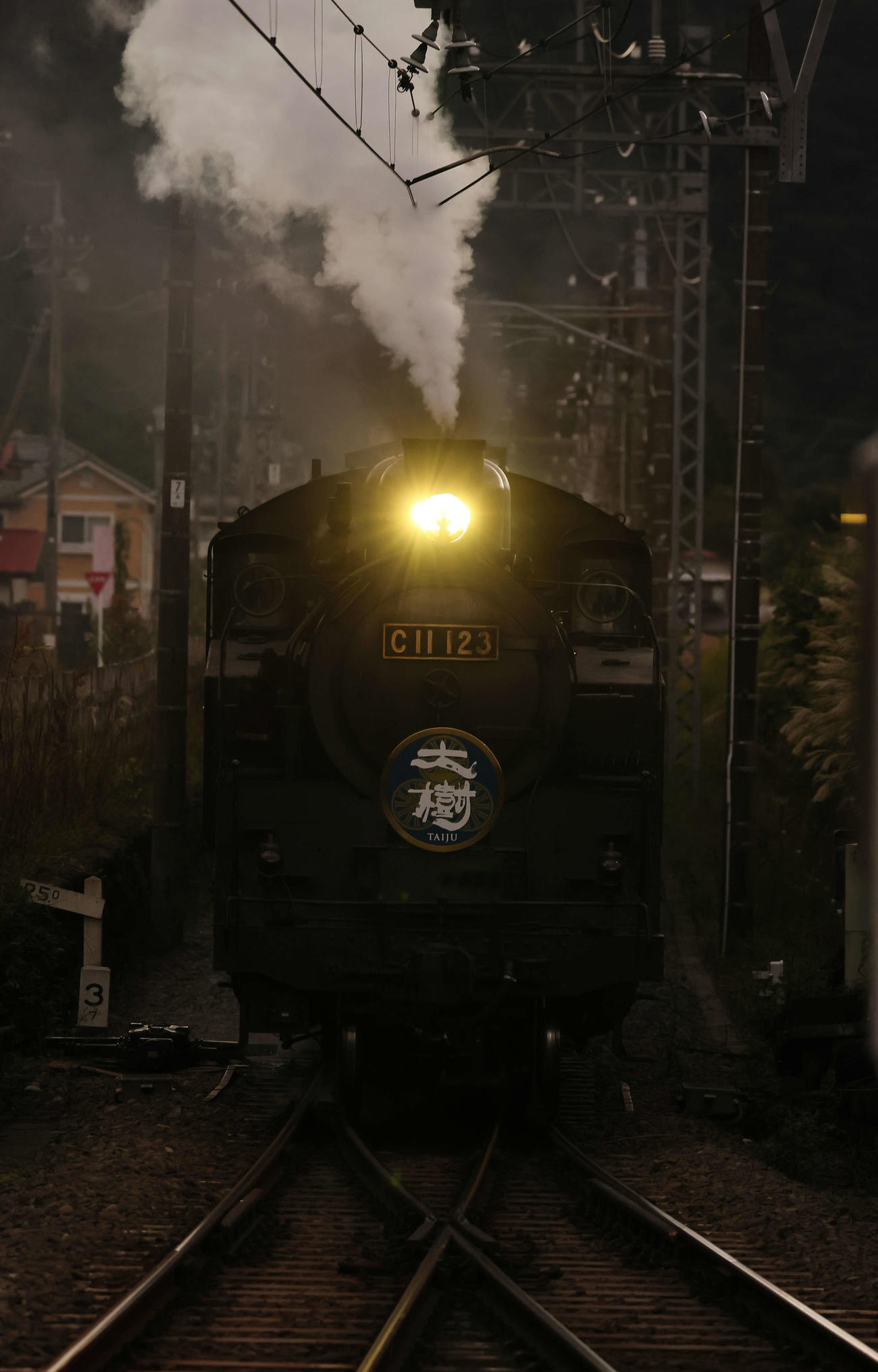 暗闇を走る東武鉄道のSL大樹（撮影・足立雅史）