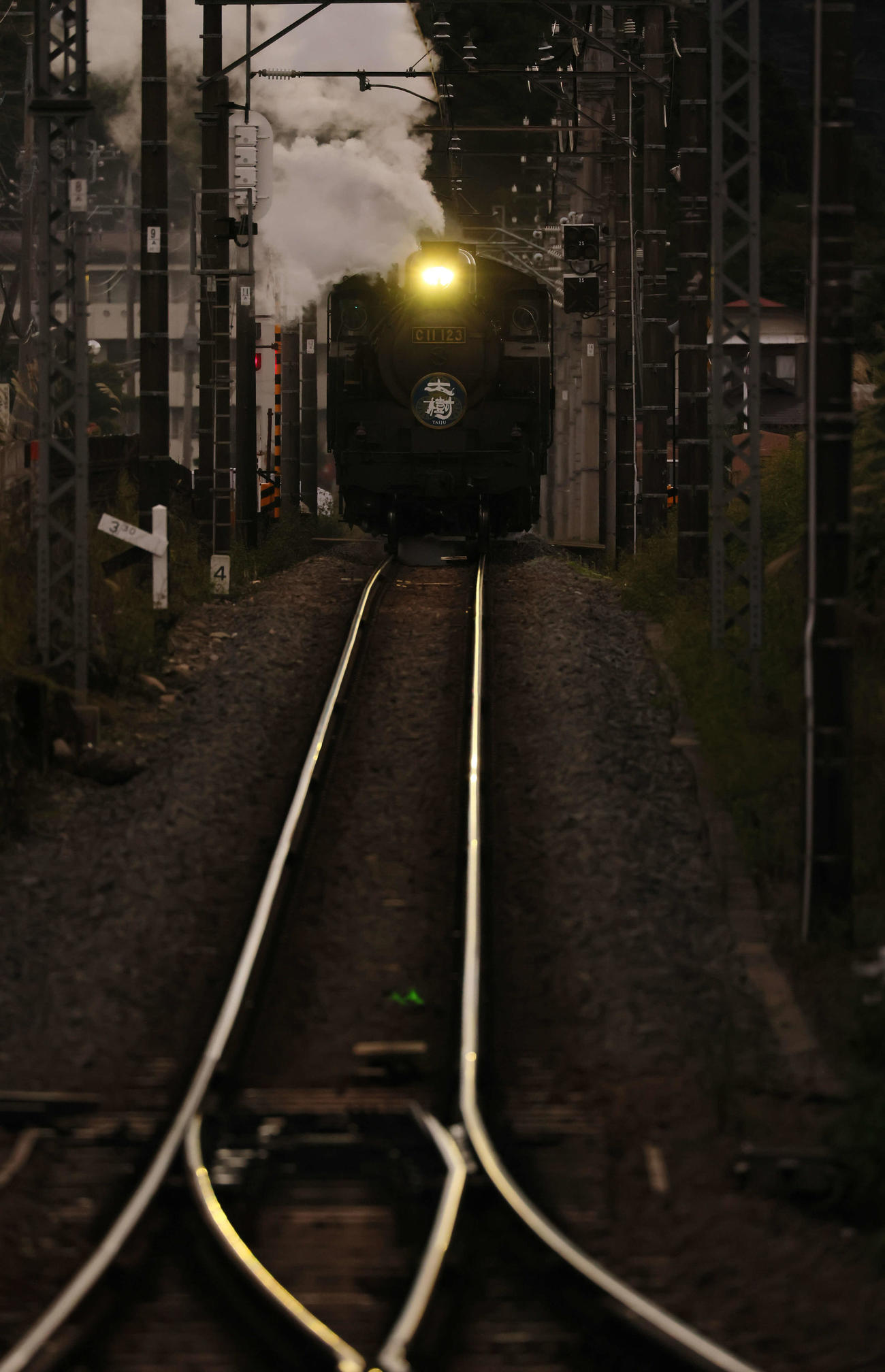 暗闇を走る東武鉄道のSL大樹（撮影・足立雅史）