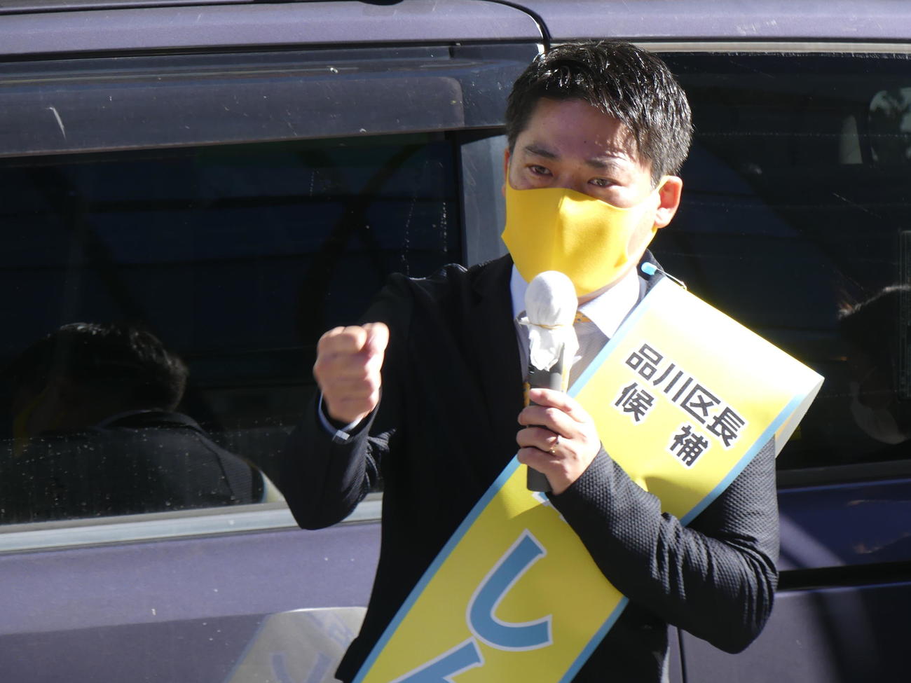 品川区長選の再選挙に立候補した石田慎吾氏（撮影・中山知子）