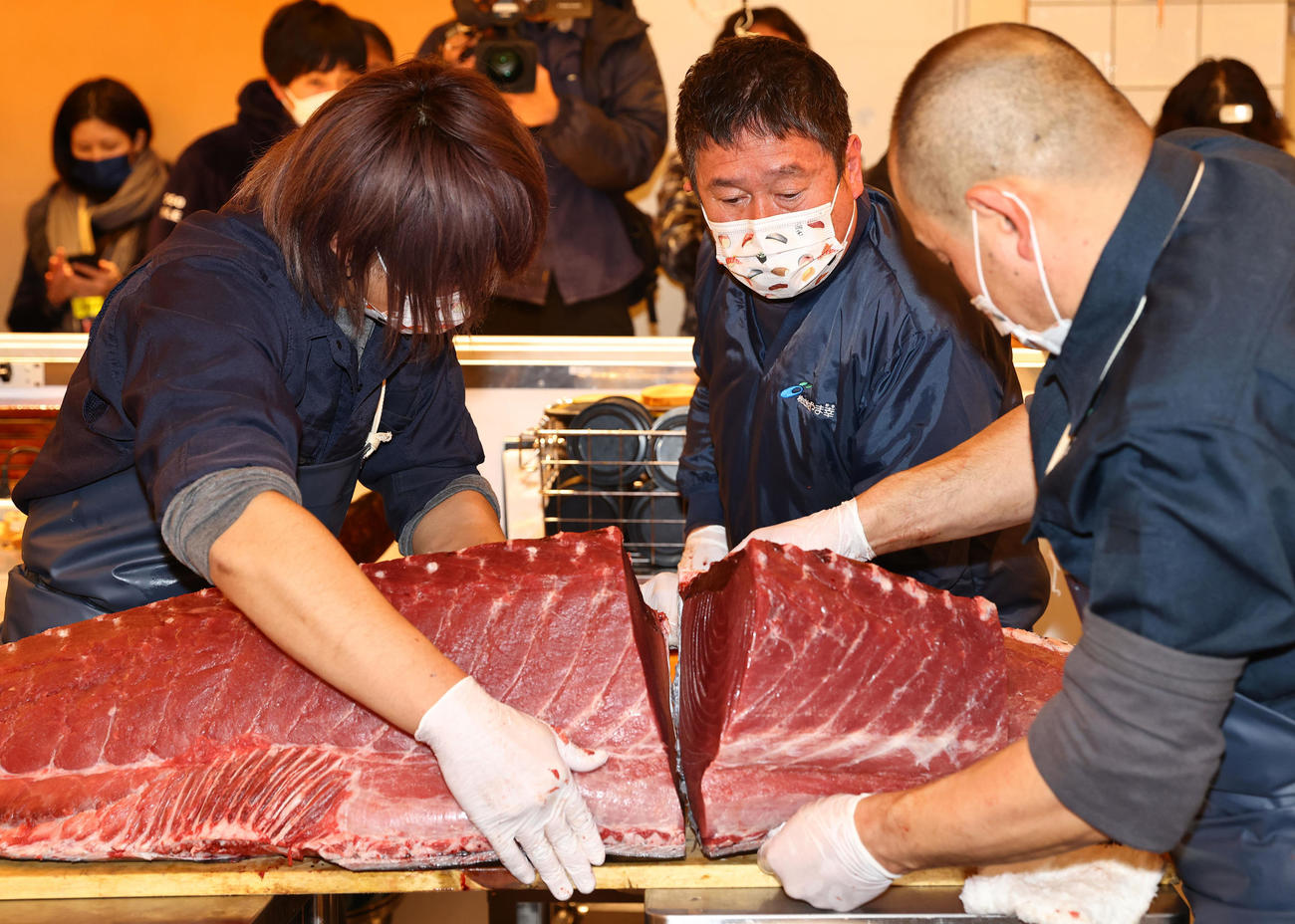 一番マグロの解体実演「本当だったらいくら？広報さん教えてー」やま幸・山口幸隆社長が包丁 - 社会写真ニュース : 日刊スポーツ