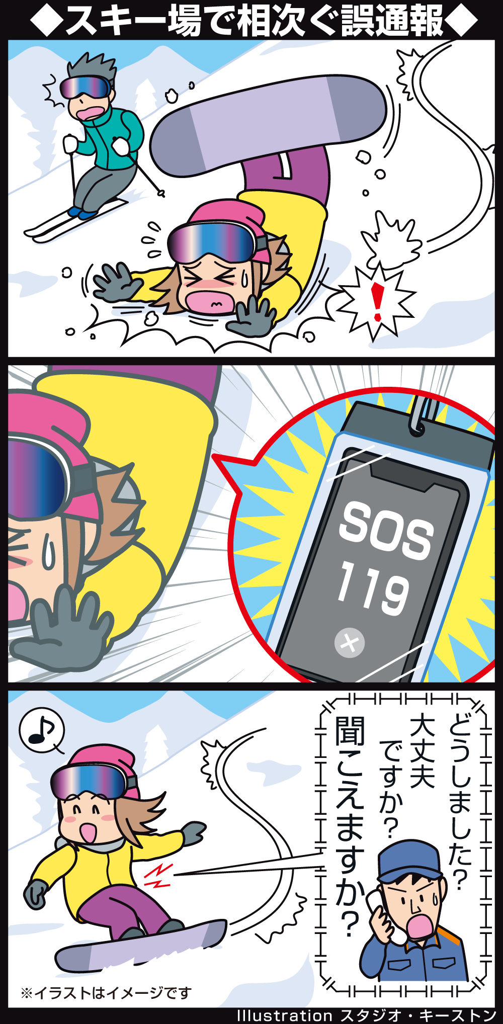 【イラスト】スキー場で相次ぐ誤通報