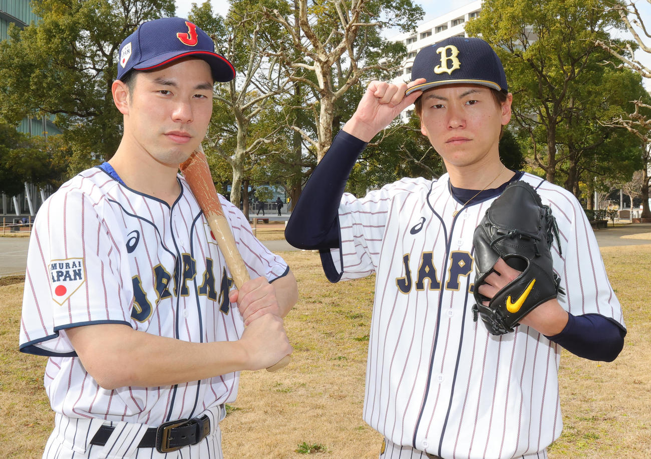 WBCに向け気合が入る吉田まね尚（左）と山本申伸（撮影・野上伸悟）