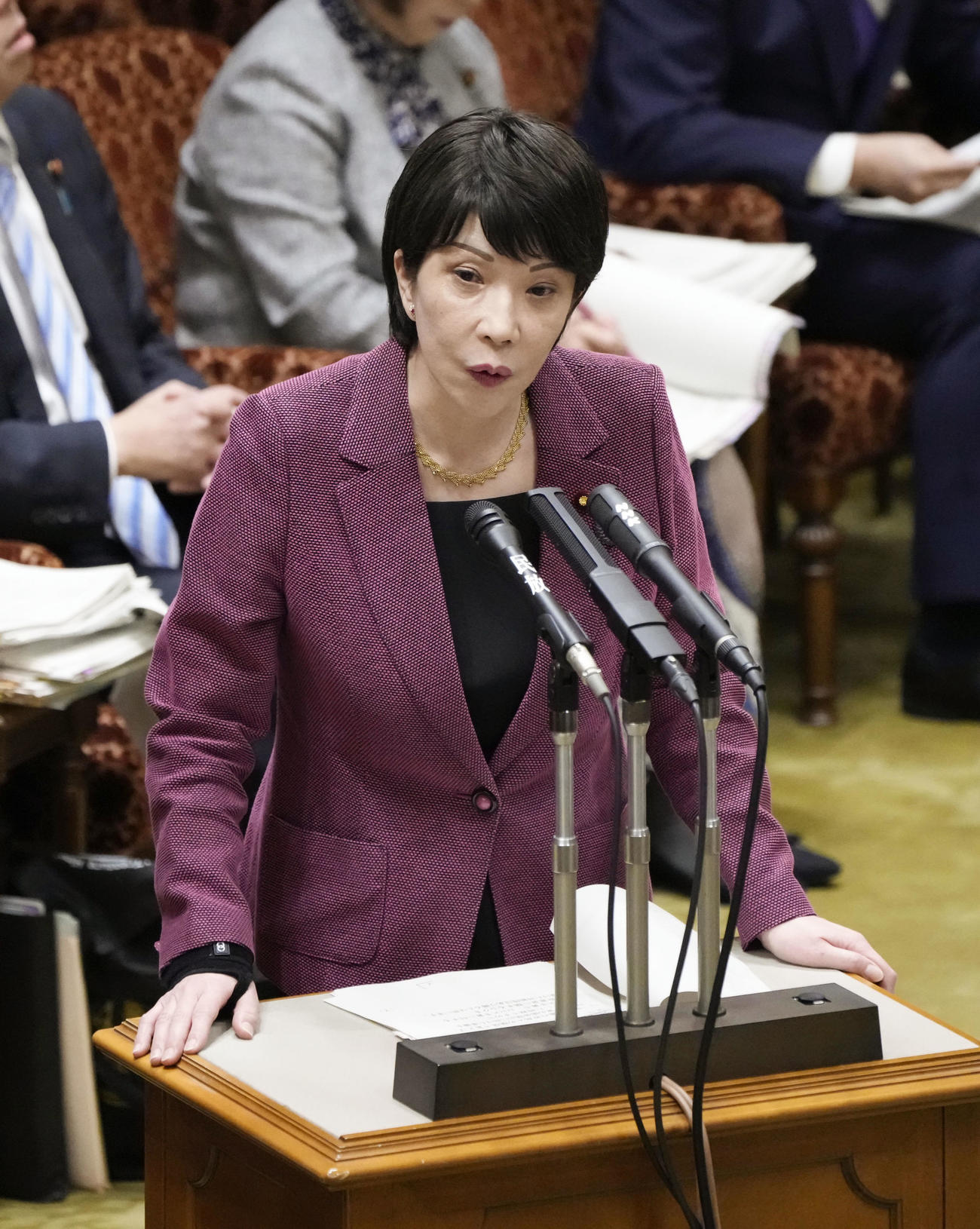 参院予算委で答弁する高市経済安保相（共同）