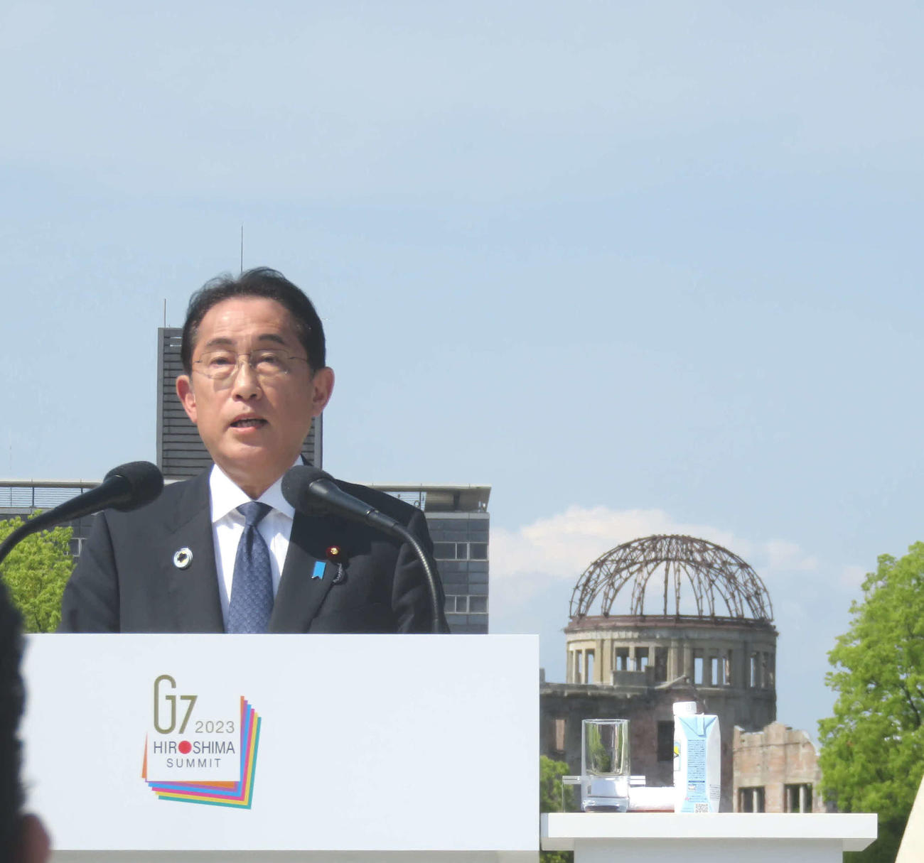 G7広島サミットが閉幕し、岸田文雄首相が平和記念公園で記者会見を行った（撮影・大上悟）